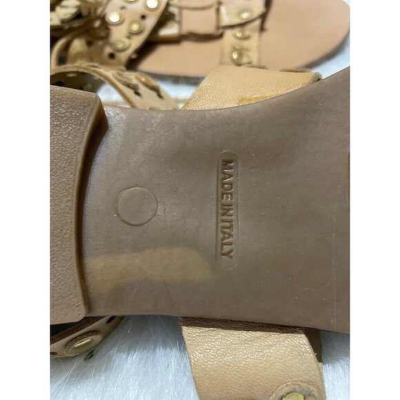 Barbara Barbieri Tan Leather Gladiator Sandals W/ Gold Studs Made In Italy - Picture 3 of 4